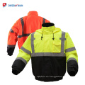 Clase 3 Hombres High Viz Lime Verde Impermeable Chaqueta de bombardero Seguridad Heavy Duty Work Coat con cintas reflectantes